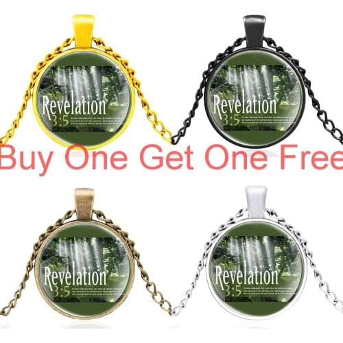 Classic Revelation 3:5 Bible Verse Glass Convex Dome Pendant Necklace Men Women Fashion Jewelry Accessories Gifts