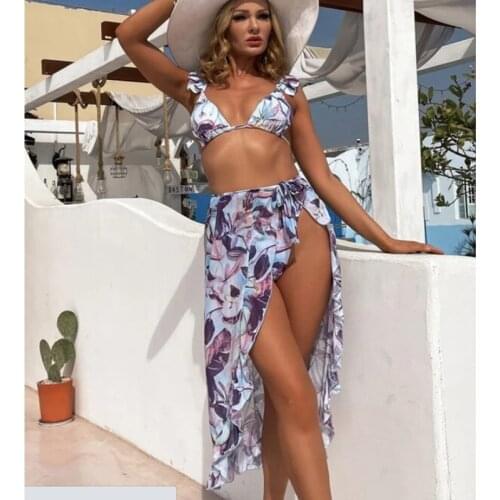 Ruffle Bikini Set 2021 Female Print Swimsuit Women Swimwear Three pieces Summer Beach Dress Bathing Suit Swim Dropshipping