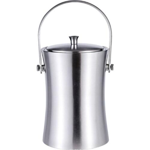 Stainless Steel Ice Cube Container with Lid and Tongs Champagne Cooler Ice Bucket Silver Matt Double-Walled Insulated Ice Bucket