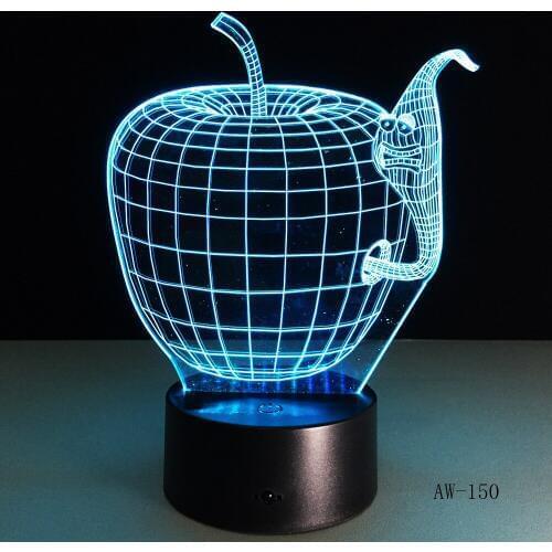 Korea Cartoon 3d Apple and Worm Shape Colorful led night lamp Changing Colors Touch Switch for Home Decor Gift AW-150