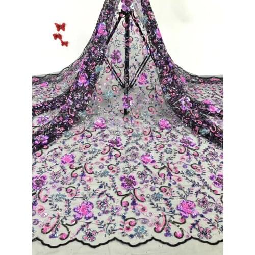 African sequin lace fabric 2021 embroidery Nigeria lace fabric high quality French tulle lace fabric clothes D41521