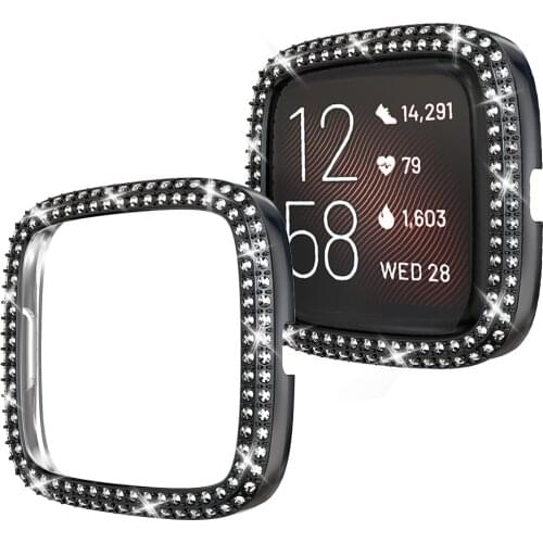 Lightweight Women PC Rhinestone Case for Fitbit Versa 3 2/Sense Watch Cover Bling Bumper Hard Protective Shell Frame