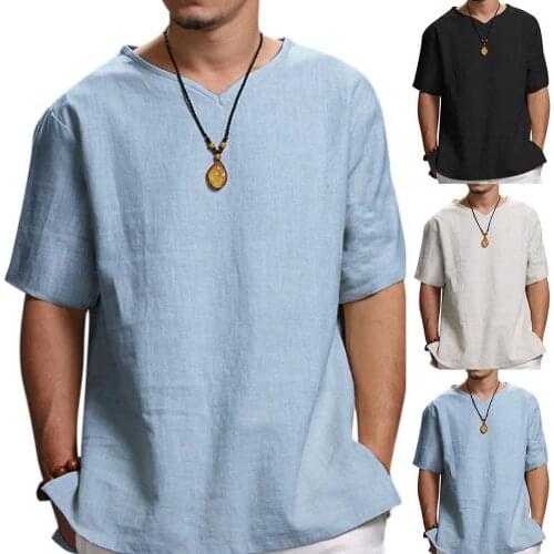 Summer T Shirt Breathable Shirts T-shirt Good Craftsmanship Short Sleeve Cotton Blend Male Tee for Daily Wear Solid Loose O-neck
