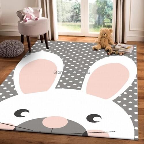 Cute Cartoon Rabbit Living Room Carpet and Rug Children Baby Play Tent Mat Bedroom Area Rugs Kids Room Decor Non-Slip Floor Mats