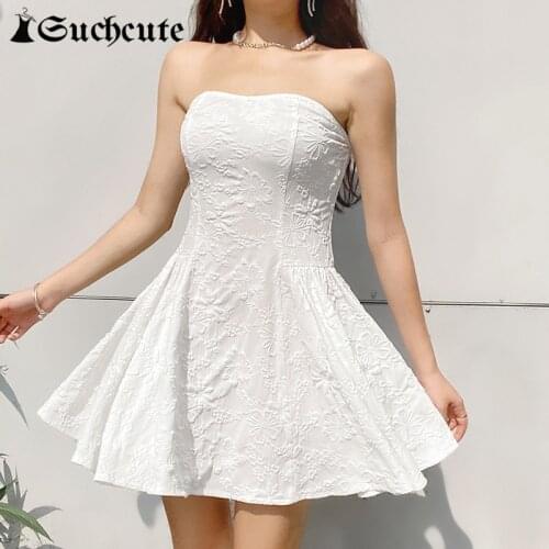 SUCHCUTE Korean Fashion Casual Sundress Sexy Backless Skinny Sleeveless Y2K Party Dress Harajuku Vintage Streetwear Mini Dresses