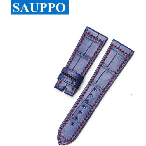 SAUPPO Compatible for A.Lange & Söhne Men Watch Accessories 22mm Navy Blue Crocodile Leather Wrist Watch Band