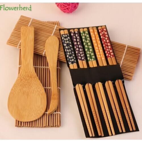 Bamboo Sushi Set Carbonized Sushi Curtain Bamboo Chopsticks Bamboo Rice Spoon Set Japanese Cooking Tools Sushi Maker