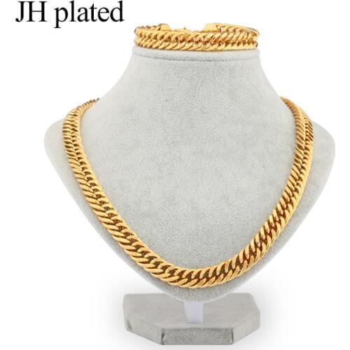 JHplated Gold Necklaces Jewelry set Necklace+bracelet width 12mm length 60cm fashion Women Men give friends and good sisters