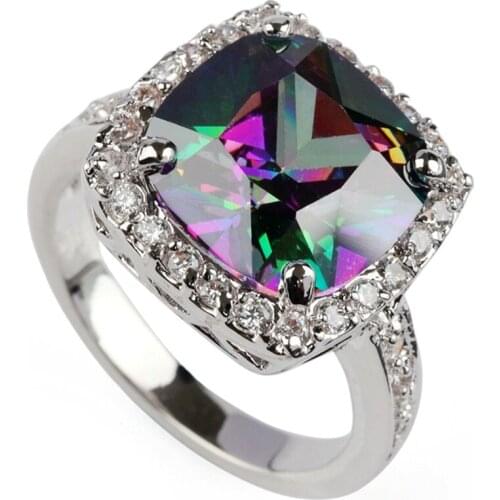 Fleure Esme Shinning Engagement wedding rings for Noble womens clothing accessories Rainbow Cubic Zirconia Rhodium Plated R3593