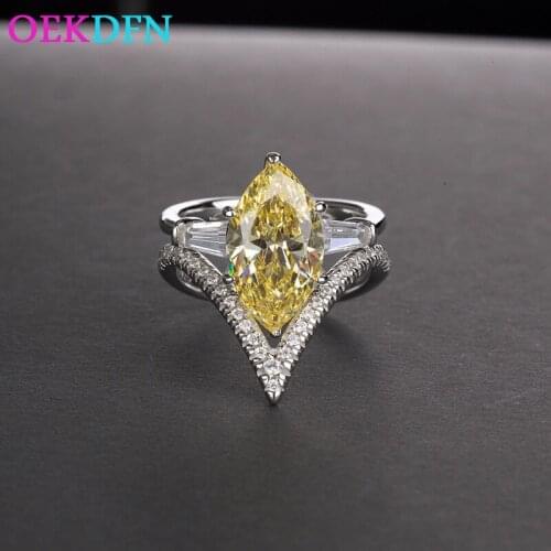 OEKDFN 100% 925 Sterling Silver Rings For Women Created High Carbon Diamond White Citrine Wedding Engagement Jewelry Ring Set