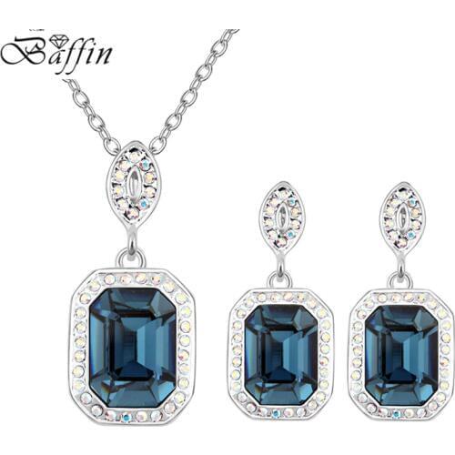 Original Crystals from SWAROVSKI Elements Jewelry Sets Square Pendants Necklace Piercing Earrings Women Party Gifts