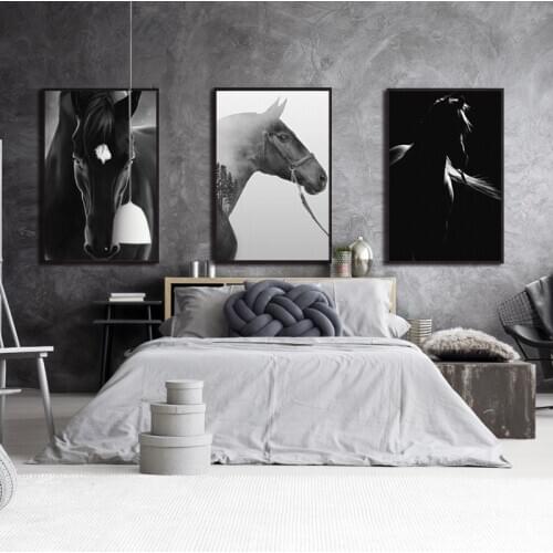 Animal Poster Black and White Horse Decoration Painting Hd Print Picture Can Be Customized Home Wall Living Room Bedroom Decor