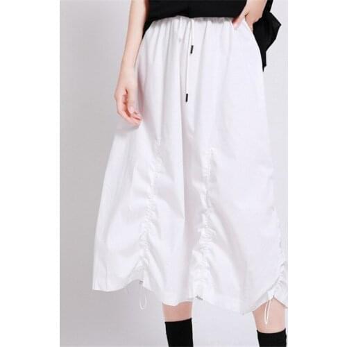 Drawstring Pleated Womens A-line Skirt 2020 Hot Summer Autumn Wrinkled Irregular Skirts Casual Female Fashion Elastic Waist