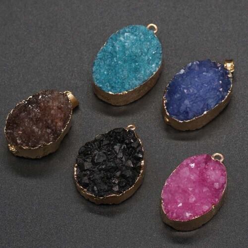 2020 Natural Stone Pendant Irregular Shape inlaid with Crystal bud for Women Jewelry Making DIY Necklace Christmas Gift