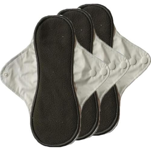 3 PCS Washable Charcoal Bamboo Cloth Menstrual Pads Night Women Ladies Resuable Sanitary Pads Panty Liner Nappy Sanitary Napkins