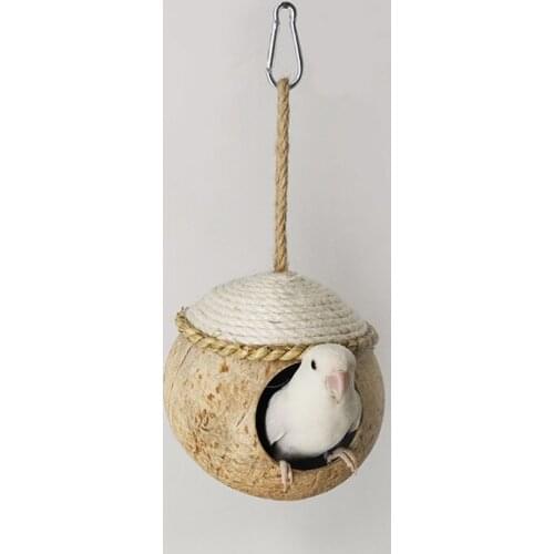 Parrot Nest Natural Coconut Shell House Cage Feeder Parakeet Birds Squirrel Hamster Toys Pet Breed Decoration Supplies Pendant
