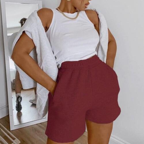 5 Colors Women Casual Sports Shorts Elastic Waist Wide Leg Shorts with Slant Pockets Female Tracksuit Workout Bottoms Shorts