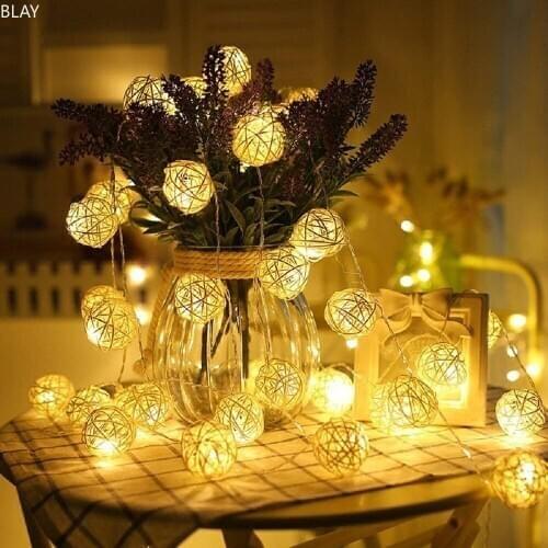 AC110-220V 6m 40leds 10m 100leds Warm White Rattan Ball LED String Light Christmas Holiday Light For Wedding Party Decoration