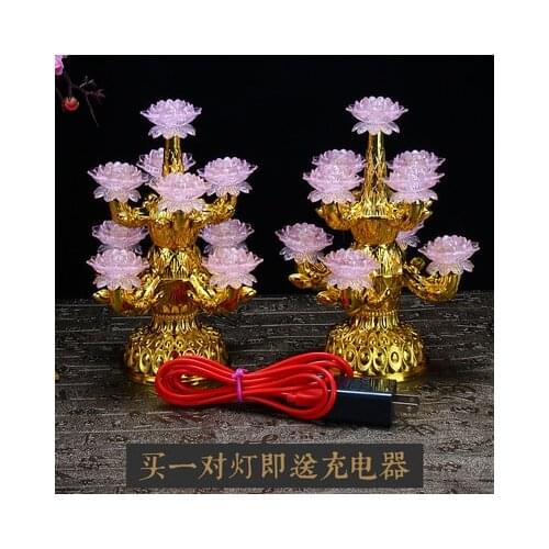 LED colorful nine-pint lotus lamp for Buddha lotus lamp crystal discoloration Electricity Interruption lanterns candlesticks Sac