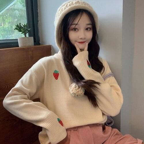 Ofeama Sweaters Autumn and winter pile neck sweater Pullover knitted bottom coat female lazy style student loose high collar l