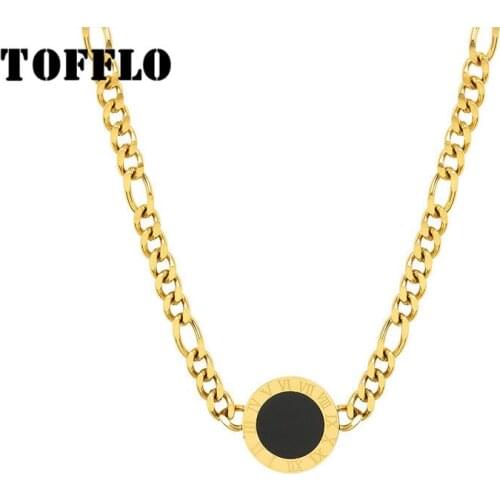TOFFLO Stainless Steel Jewelry Acrylic Black Shell Digital Pendant Necklace Womens Punk Necklace BSP1111