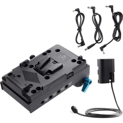 V Mount V-Lock Battery Plate Adapter with 15mm Dual Hole Rod Clamp LP-E6 Dummy Battery for -Canon 5D2/5D3/5D4/80D/6D2