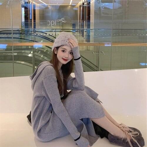 Knitted Dress Women Casual Long Sleeve Vintage Elegant Office Sweater Dress Female 2021 Spring One-piece Dress Korean Outerwear
