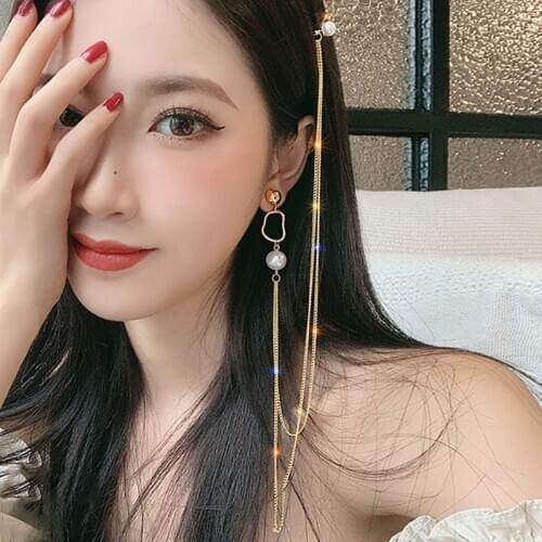 Gold Color Bar Long Thread Tassel Drop Earrings for Women Glossy Baroque Korean Earring Pearls Hair Clips Pin Fashion Jewelry