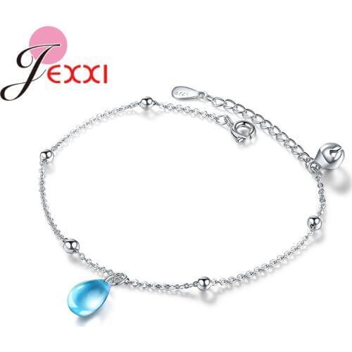 Simple Elegant Design 925 Sterling Silver Jewelry For Women Fashion Bracelet Bangles Blue CLear Drop Shape Pendant Bijoux