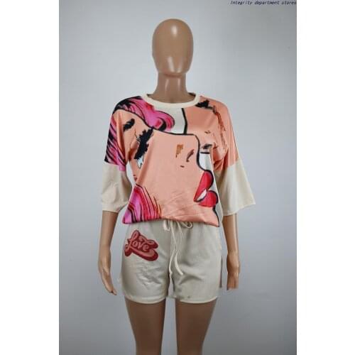 2021summer printed two-piece female T-shirt shorts set women