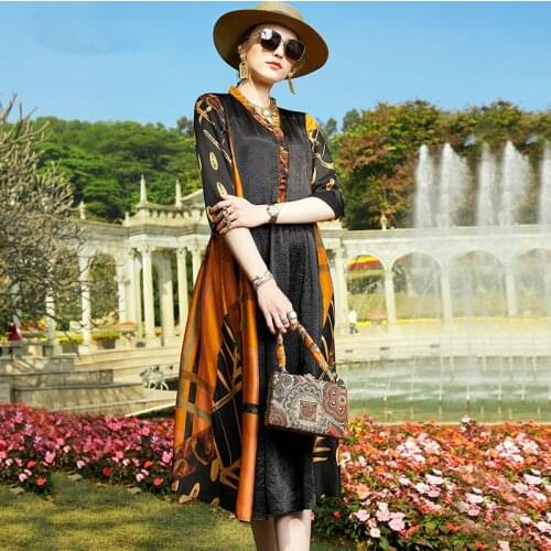 ZUOMAN Women 2021 New Summer Casual Floral Plus Size Midi Silk Dress Womens Elegant Dresses Vestito