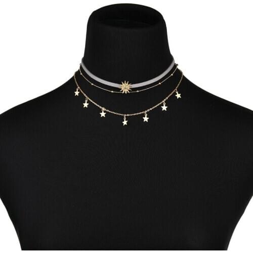 1 PC Fashion stars moon multi-layer necklace three-layer clavicle chain personality female jewelry