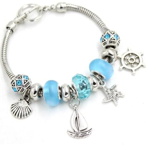 1PC New Arrival Bead Bracelet Toggle Clasp Bangle Nautical Sailing Boat Ship Wheel Charm Bracelets for women Gift Bijoux Pulsera