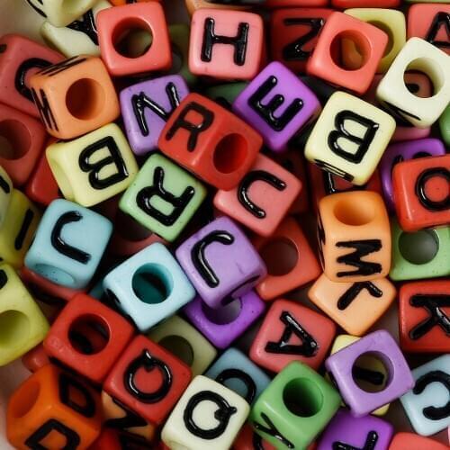 100 Rainbow Letter Cube Beads, Alphabet Cube Beads, Acrylic Cube DIY, Square Letter Beads Spacer beads 6MM