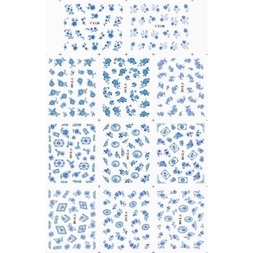 11 PCS / LOT SIMULATION EMULATION SELF-ADHESIVE 3D NAIL TATTOOS STICKER FLOWER CHINA BLUE LILY LILAC E138-148