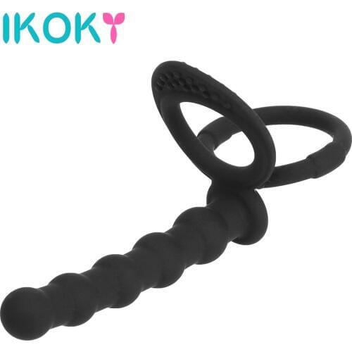 IKOKY Silicone Penis Ring G Spot Anal Plug Cock Ring Wearing Five-bead Butt Plug Sex Toys for Men Couples Prostate Massage
