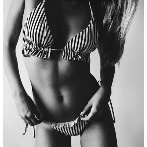 2018 Striped Sexy Bandage Bikini Push Up Swimwear Women Brazilian Bikini Set Bathing Suit Underwire Swimsuit Summer Swim Wear