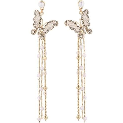 6 pair/ lot fashion jewelry gold metal cute enamel pearl long chain tassel butterfly earrings