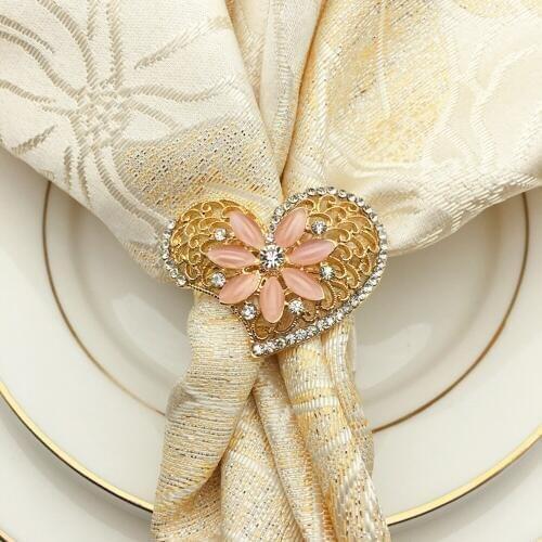 6pcs SHSEJA Wedding Banquet Napkin Metal Alloy Towel Buckle Continental Golden Diamond Napkin Ring Hotel Desktop Decorations