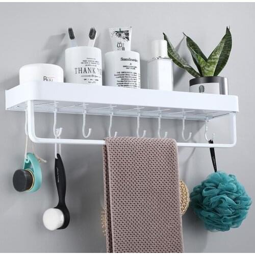 White Space Aluminum Bathroom Shelves Single Tier Rack Shampoo Shelf Kitchen Shelf Bathroom Rack With Hook