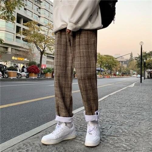 New Autumn Thick Streetwear Plaid Pants Men Joggers Mens Straight Harem Pants Winter Male Hip Hop Pants Plus Size Sweatpants