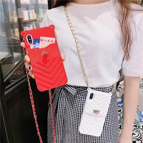 Crossbody with long strap chain Phone Case for iPhone 12 mini 11 pro max XS MAX XR X 6S 7 8 plus card wallet handbag back cover