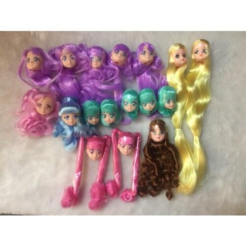 Long Hair Licca Doll Heads Short Long Curve Hair Soft Gold Black Yellow Hair Doll Heads Boy Girl Doll Parts DIY Accessories Toy