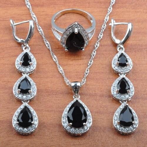 For Women Water Drop Crystal Jewelry Engagement Wedding Bridal Party Cubic Zircon Earrings Necklace Rings Sets Jewelry JS0183