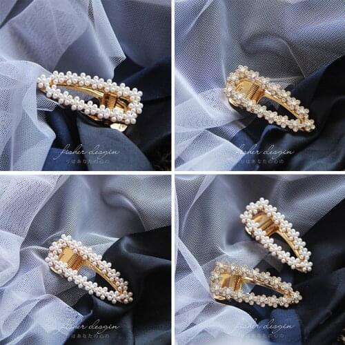 2020 New Fashion 1 Pcs Korea Shiny Crystal Rhinestones Hairpins Geometric Waterdrop Imitiation Pearl Hair Clips Hair Accessories