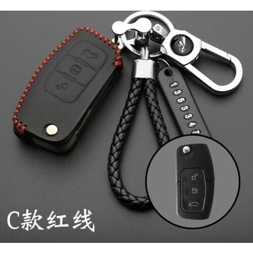 Leather Cover for Ford Fiesta Focus 2 Ecosport Kuga Escape Car Flip folding Remote key Case 3 Buttons