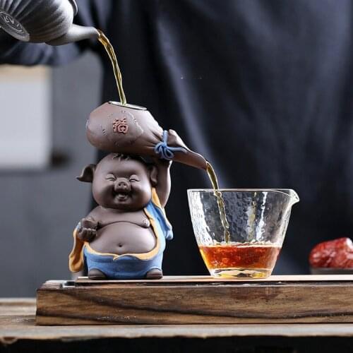 Creative Purple Clay Pig Statue Tea Coffee Filter Household Tea Strainer Glass Fair Cup Chinese Teaware Tea Set Accessories