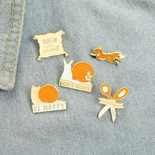 Creative Animal Letter Brooch Fashion Cute Cartoon Snail Fox Scissors Alloy Badge Personalized All-match Clothing Accessories