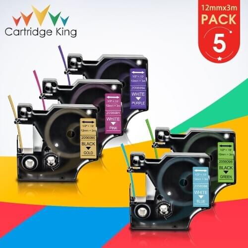 5PK Compatible Dymo 1/2" 12mm*3m Label Tapes White on Blue/Gold/Pink/Purple/Green Glitter Ribbon for LM160 LM280 Label Maker