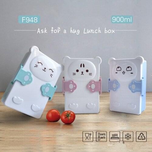Cute Cartoon Cat Lunch Box Plastic PP Beg for Hug Student Bento Box Rectangle Children Dinnerware Portable Picnic Food Container